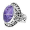 Gorgeous Charoite piedras preciosas con plata de ley 925 joyas hechas a mano del anillo del estilo de la vendimia para las mujeres